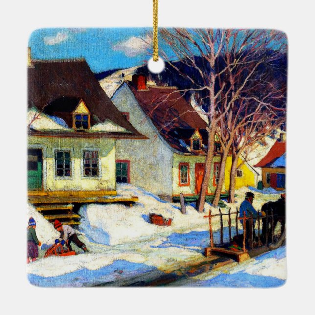 A Quebec Village Street - Clarence Gagnon-grafik Julgransprydnad Keramik (Baksida)