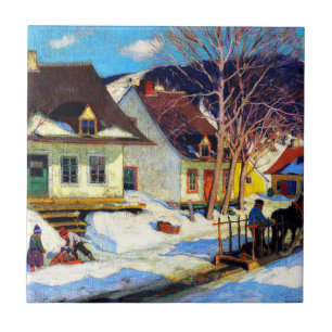 A Quebec Village Street - Clarence Gagnon-grafik Kakelplatta