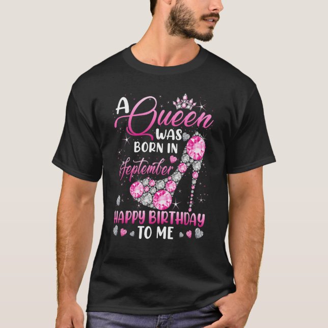 A Queen Was Born In September Diamond Pink High He T Shirt (Framsida)