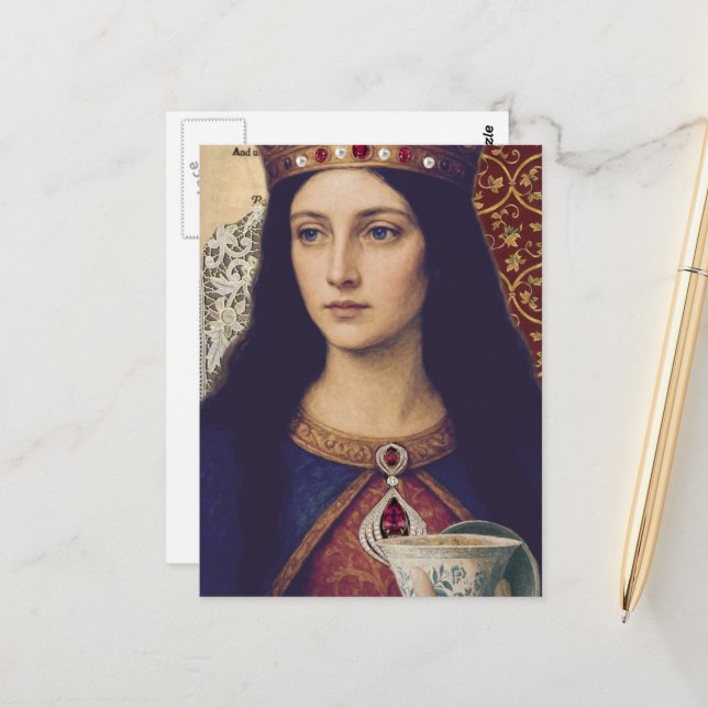 A Queen With Tea Mixed Media Collage Vykort (Fram/Back In Situ)