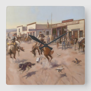 "A Quiet Day in Utica" av Charles M Russell Fyrkantig Klocka