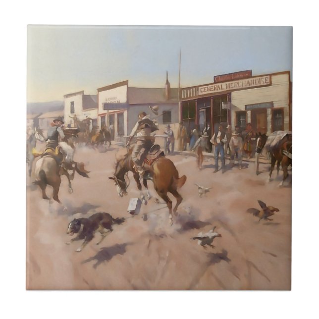 "A Quiet Day in Utica" av Charles M Russell Kakelplatta (Framsidan)