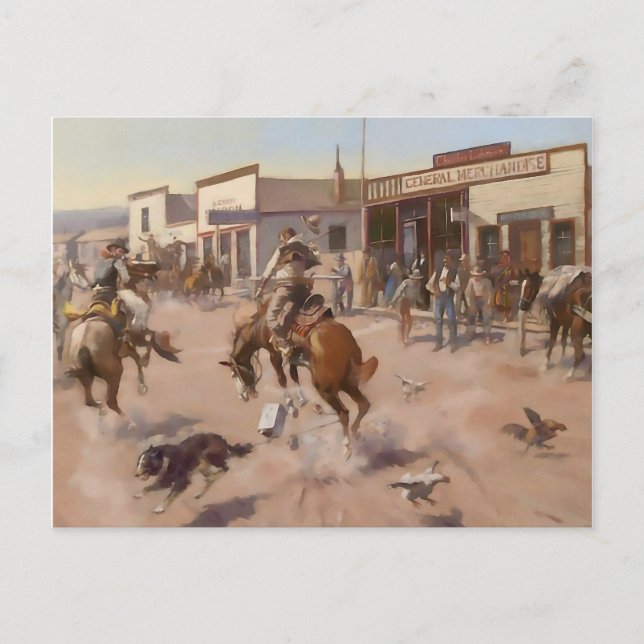 "A Quiet Day in Utica" av Charles M Russell Vykort (Framsida)