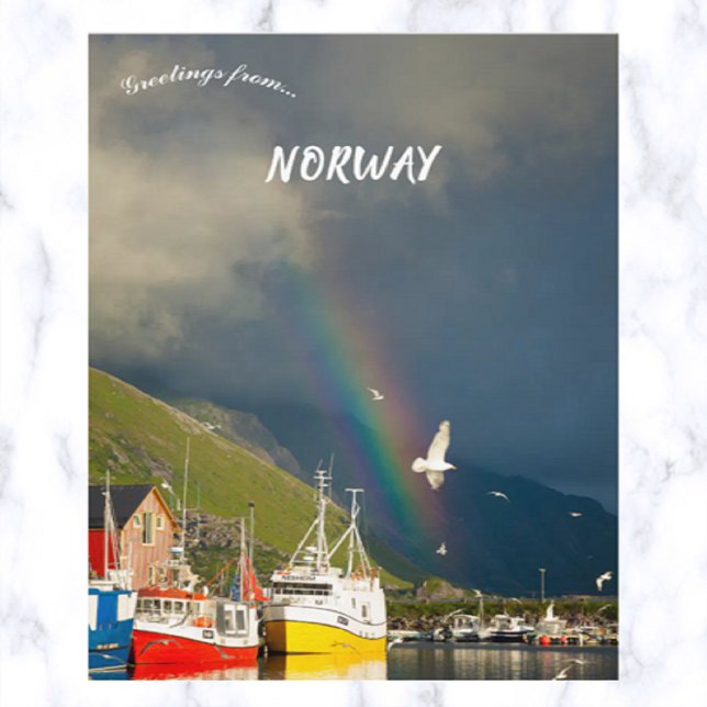 A Rainbow Birds and Boats in Lofoten Norge Vykort (Skapare uppladdad)