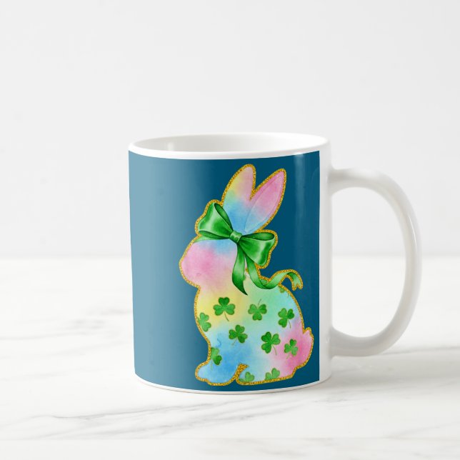 A Rainbow Rabbit With Green Bow And Shamrock St Pa Kaffemugg (Höger)