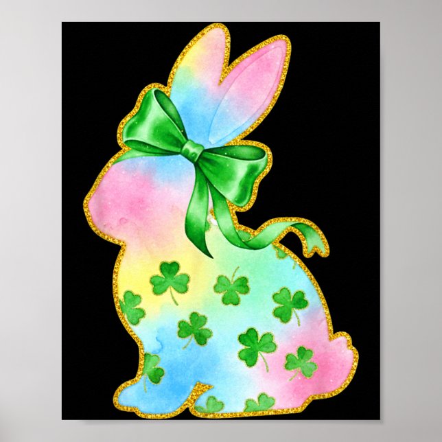 A Rainbow Rabbit With Green Bow And Shamrock St Pa Poster (Framsidan)