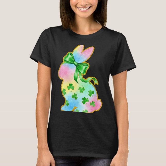 A Rainbow Rabbit With Green Bow And Shamrock St Pa T Shirt (Framsida)