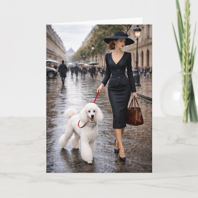 A Rainy Day In Paris, Poodle Blank Card Kort (Framsida)