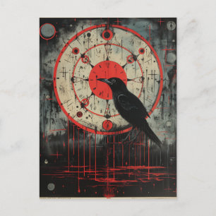 A Raven Red Black Horror Art Vykort