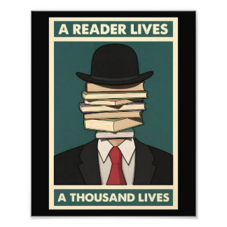A Reader Lives a Thousand Lives Bibliophile Wisdom Fototryck