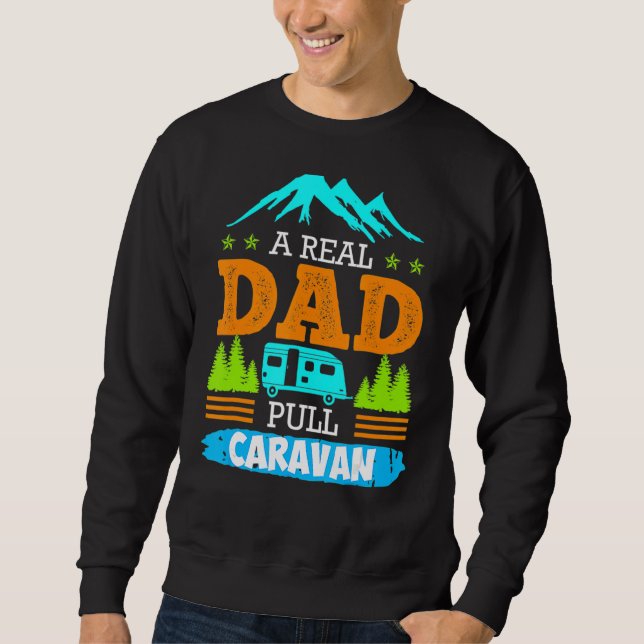 A Real Pappa Pulls Caravan Camping Camper Caravan Lång Ärmad Tröja (Framsida)