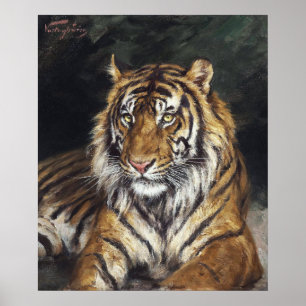 A Reclining Tiger (1866-1919) oljemålning från Gez Poster