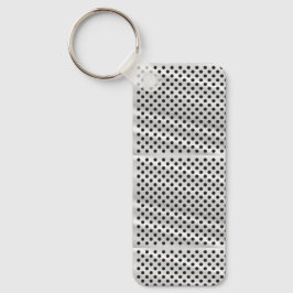 A rectangular keychain with a metal ring nyckelring