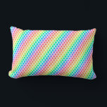 A rectangular pillow featuring a vibrant lumbarkudde<br><div class="desc">A rectangular pillow featuring a vibrant,  rainbow polka dot pattern in diagonal rows. The background is white,  creating a lively and cheerful design.</div>