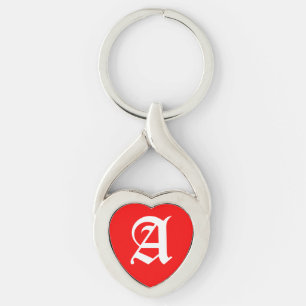 "A" Red Heart Keychain Twisted Heart Silverfärgad Nyckelring