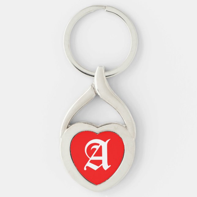 "A" Red Heart Keychain Twisted Heart Silverfärgad Nyckelring (Framsidan)