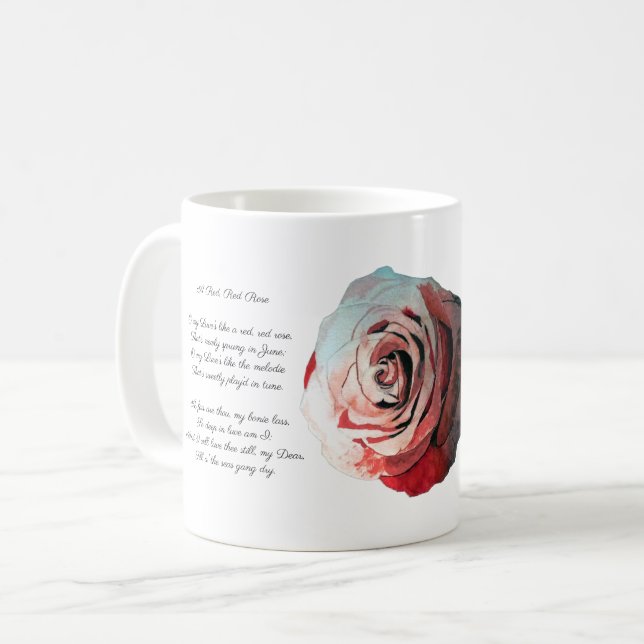 A Red, Röd ros Robert Burns dikt Kaffemugg (Framsida vänster)
