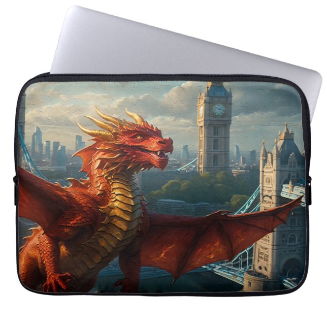 A Red Scottish Dragon Warms London Laptop Fodral (Framsidan)
