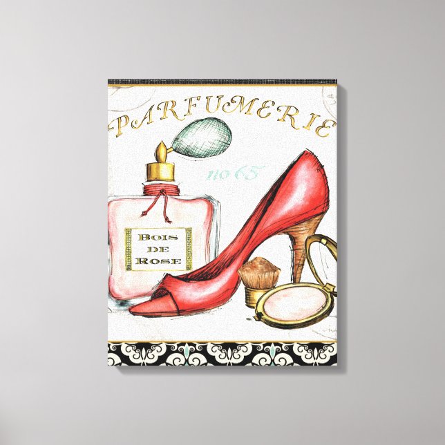 A Red Shoe, A Flaska i Parfym och  Powder Canvastryck (Framsida)
