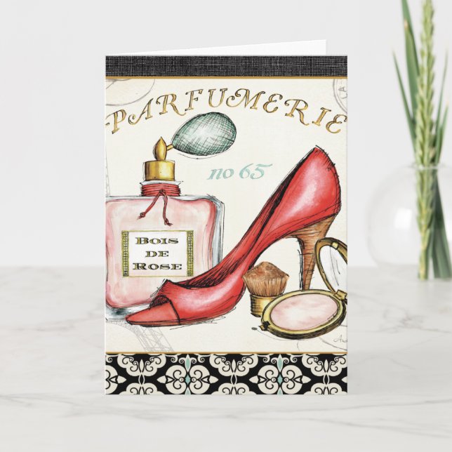 A Red Shoe, A Flaska i Parfym och  Powder Kort (Framsida)