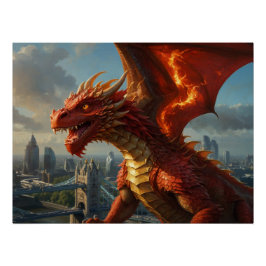 A Red Welsh Dragon Terrorizes London Perfect Poster