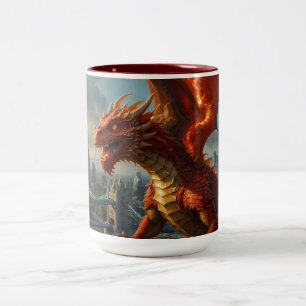 A Red Welsh Dragon Terrorizes London Två-Tonad Mugg