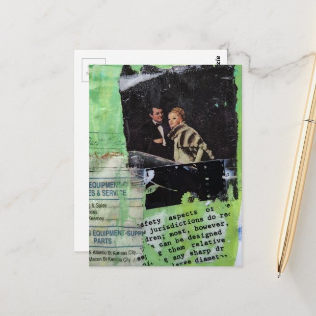 A Retro Couple Collage Vykort (Fram/Back In Situ)