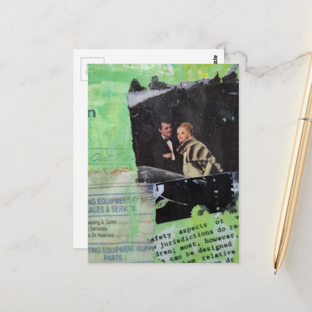 A Retro Couple Mixed Media Collage Vykort (Fram/Back In Situ)