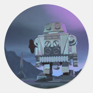 A Robot Måne Walker Sticker Runt Klistermärke