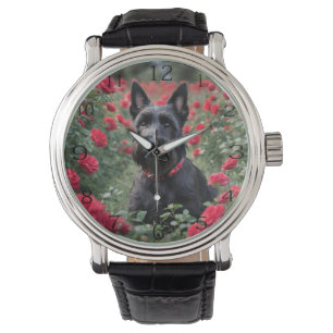 "A Röd ros för Black Scottish Terrier" Armbandsur