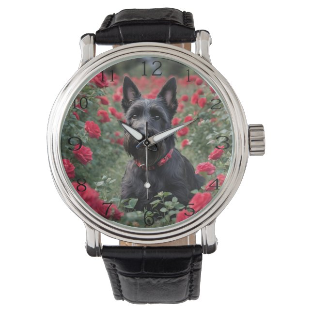 "A Röd ros för Black Scottish Terrier" Armbandsur (Framsida)