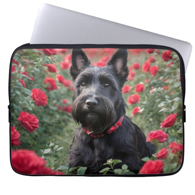 "A Röd ros för Black Scottish Terrier" Laptop Fodral (Framsidan)