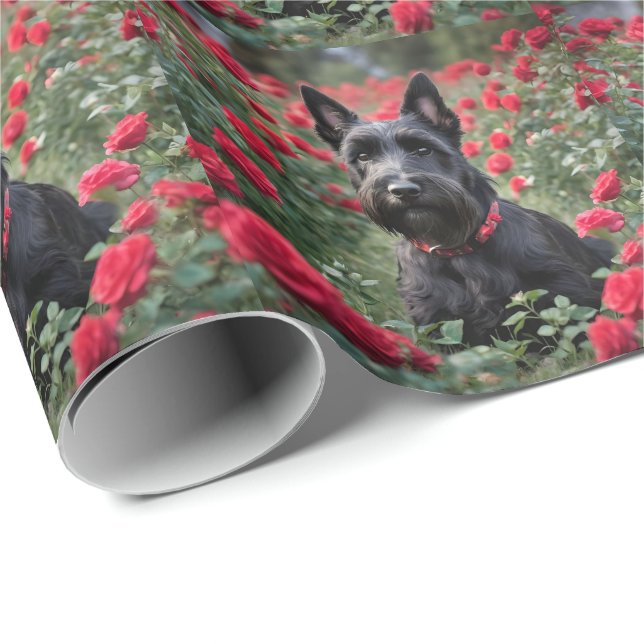 "A Röd ros för Black Scottish Terrier" Presentpapper (Rullad Hörn)