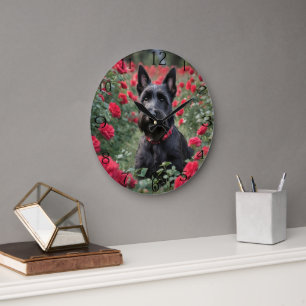 "A Röd ros för Black Scottish Terrier" Stor Klocka