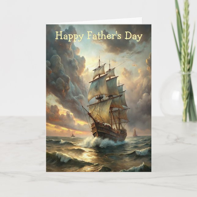 A sailing ship in the ocean Father's Day Kort (Framsida)