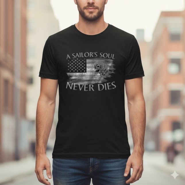 A Sailor's Soul Never Dies American Flag Skull Tee (Skapare uppladdad)