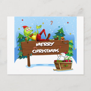 A Santa grog ovanför julklappskylten Helg Vykort
