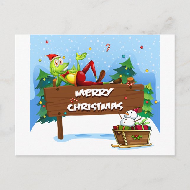 A Santa grog ovanför julklappskylten Helg Vykort (Framsida)