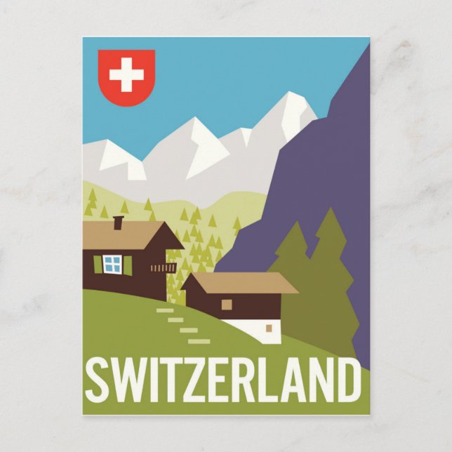 A Schweiz Travel Poster Vykort (Framsida)