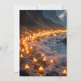 A sea of candlelight on the beach, Condolence Card Kort