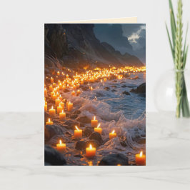 A sea of candlelight on the beach, Condolence Card Kort