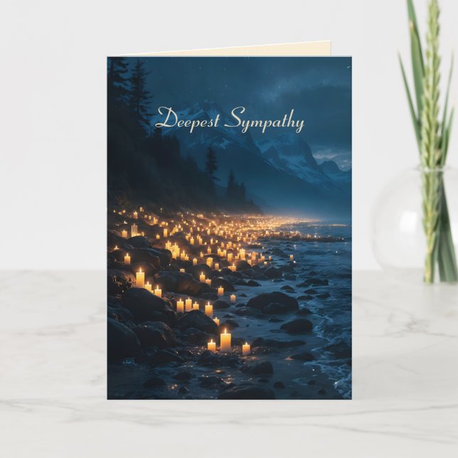 A sea of candlelights on the beach in the dark kort (Framsida)