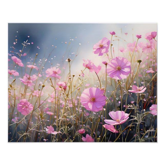 A Sea of Rosa Cosmos Fototryck (Framsidan)