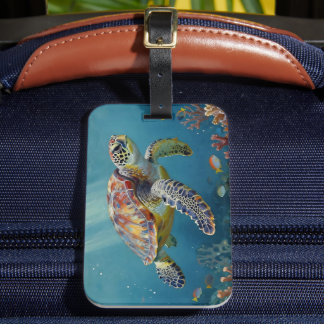 A Sea Turtle and Sun Rays in the Ocean Blue Bagagebricka