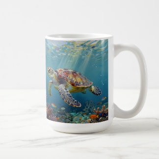 A Sea Turtle and Sun Rays in the Ocean Blue Kaffemugg