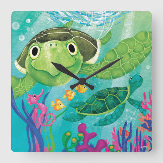 A Sea Turtle Rädding Fyrkantig Klocka