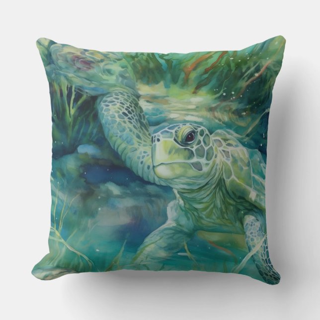 A Sea Turtle Swimming i Ocean Kudde (Framsida)