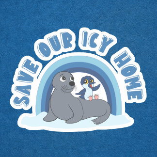 A seal and a penguin "Save Our Icy World" cartoon Klistermärken