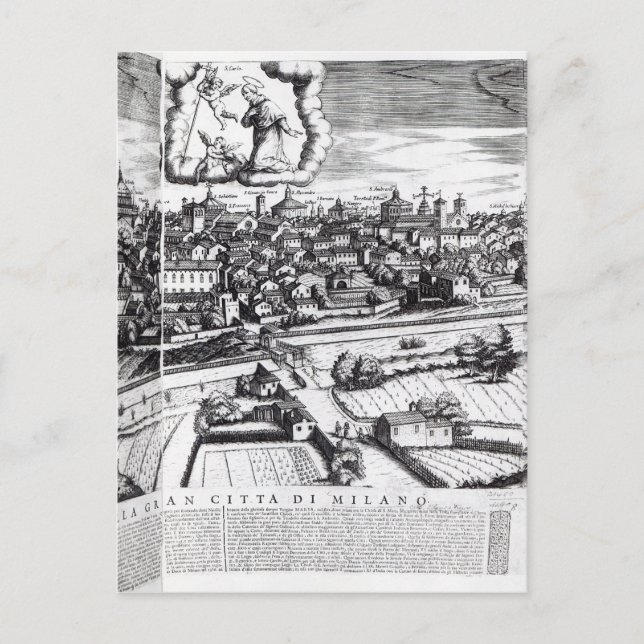 A Section of a Karta of Milan, 1640 Vykort (Framsida)