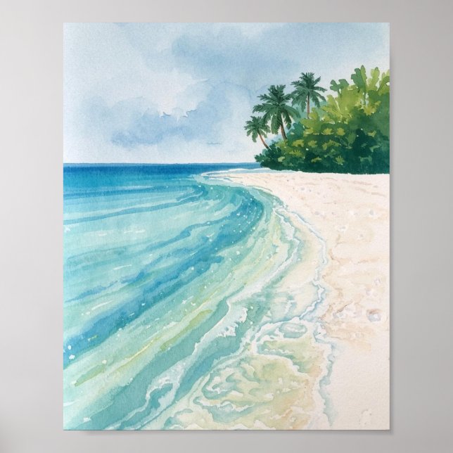 A Serene Tropical Beach in Watercolor Poster (Framsidan)